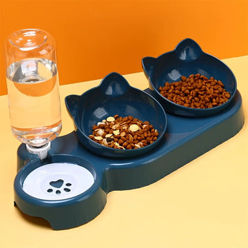 TriFlex 3-in-1 Ergonomic Pet Bowl – Tilted Food & Water Feeder with Gravity Dispenser | Ear-Friendly Design for Cats & Small Dogs