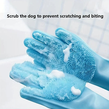 Pet Grooming Gloves – Silicone Scrubber for Bathing