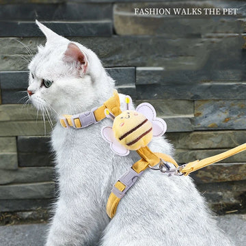 Adorable Bee Cat Harness – Adjustable 2-Layer Pet Harness with Leash & Collar – Fun & Safe Walking Gear for Cats & Small Dogs