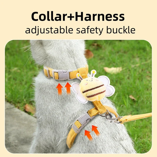 Adorable Bee Cat Harness – Adjustable 2-Layer Pet Harness with Leash & Collar – Fun & Safe Walking Gear for Cats & Small Dogs