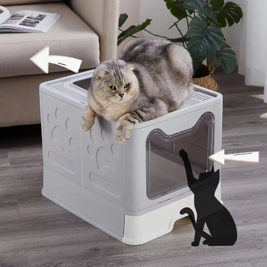 Foldable Litter Box with Drawer Design – Space-Saving Cat Toilet + Scooper