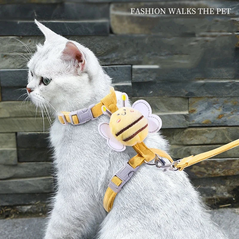 Adorable Bee Cat Harness – Adjustable 2-Layer Pet Harness with Leash & Collar – Fun & Safe Walking Gear for Cats & Small Dogs