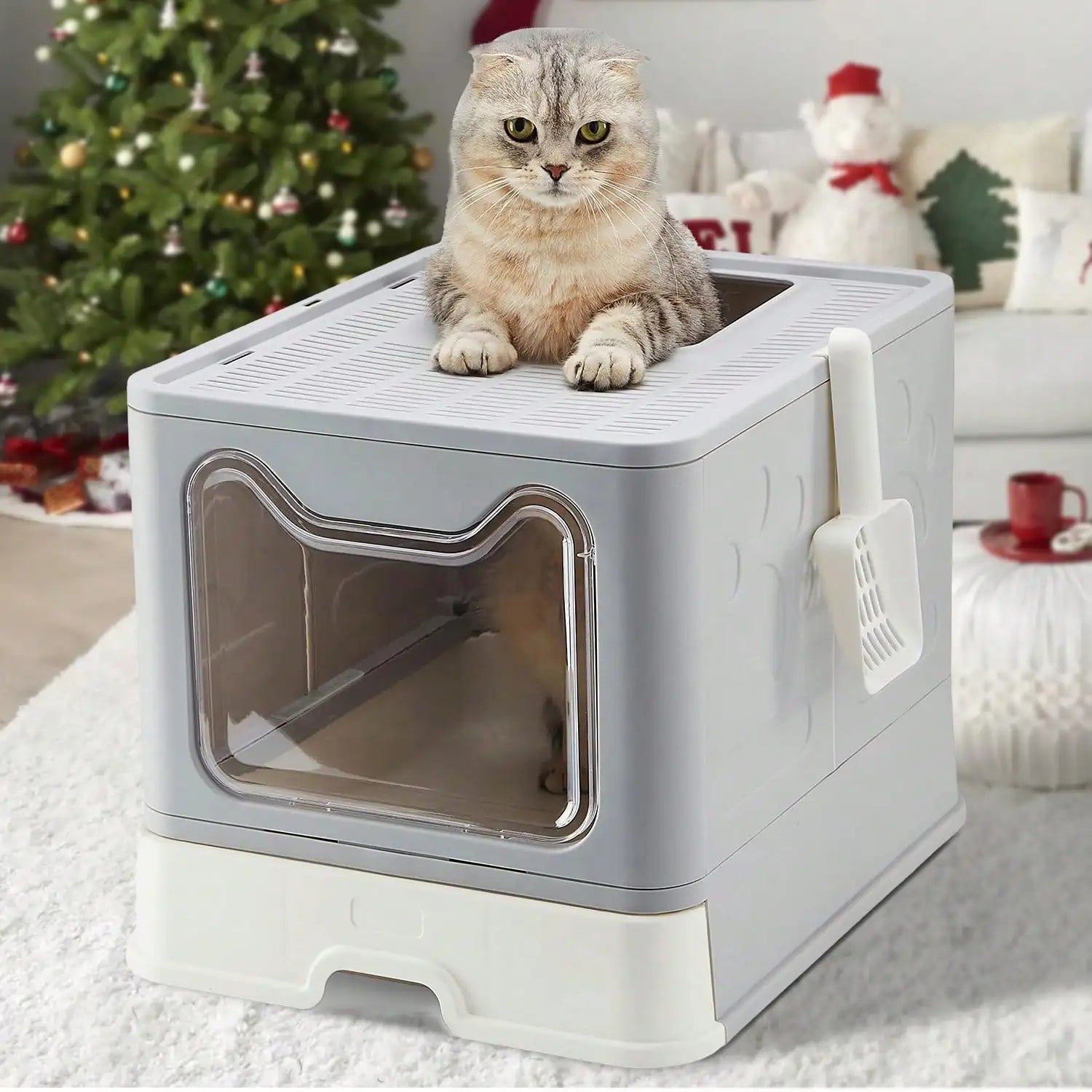 Foldable Litter Box with Drawer Design – Space-Saving Cat Toilet + Scooper