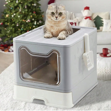Foldable Litter Box with Drawer Design – Space-Saving Cat Toilet + Scooper